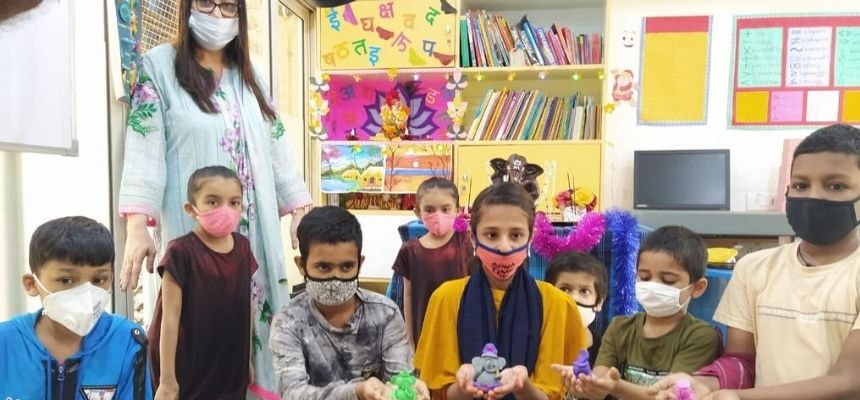 Around 15 cancer kid patients along with the team of Wadia Hospital immerses Lord Ganesha made out of chocolate in the 10 litres of Milk